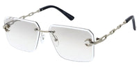 Item: 5242 Unisex Metal Medium Rectangular Rimless Frame w/ Diamond Cut Lens & Metal Accent