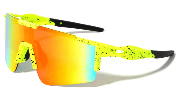 Item: BP0290-CM   Semi Rimless Color Mirror Shield Lens Ink Splatter Sports