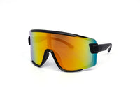 Item: 7934RV Modern sports inspired large size shield wrap style with assorted color frames and colorful mirror lens.