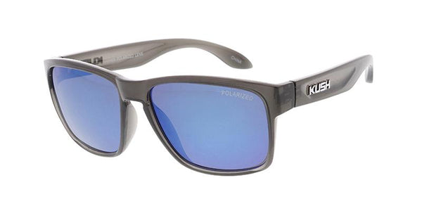 Item: KU-POL007RV "KUSH" Polarized Plastic Medium Square Crystal Grey Frame w/ Color Mirror Lens