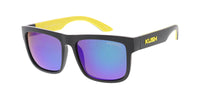 Item: KU-POL008RV KUSH Large Flat Top Double Injection Rubber Accent Frame w/ Color Mirror Polarized Lens