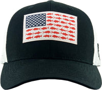 Item: TACTICAL-003 BLK-WHT USA FISH FLAG MESH BACK BALLCAP-Unit of Sale: Dozen