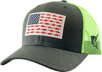 TACTICAL-003M DGY-NGRN USA FISH FLAG MESH BACK BALLCAP -Unit of Sale: Dozen